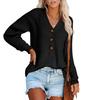 Autumn Winter Women's Button Front Knitted Pullover V Neck Sweater Long Sleeved Knitwear Luxurious Relaxed-fit Slimming and Versatile Top