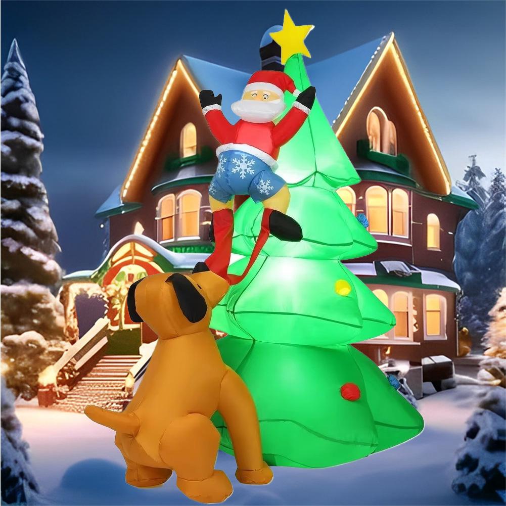 Décorations Gonflables de Noël Chien Poursuit le Père Noël Ornement Lumineux Gonflable de Noël Ambiance de Noël Décor Extérieur Modèle