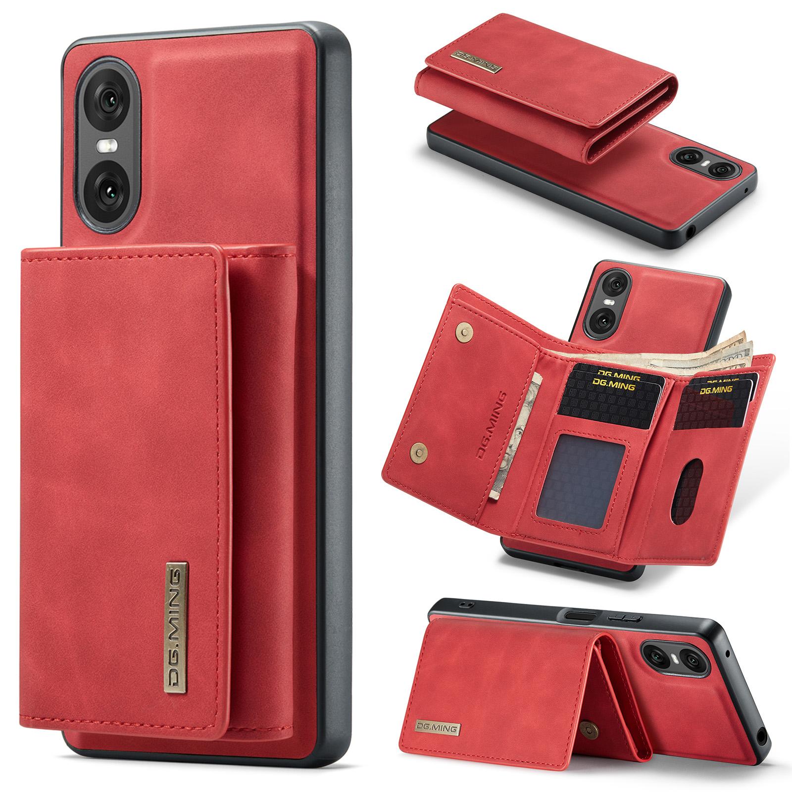 

DG.MING M1 Series for Sony Xperia 10 VI Kickstand Case PU Back Phone Cover with Detachable Wallet Red