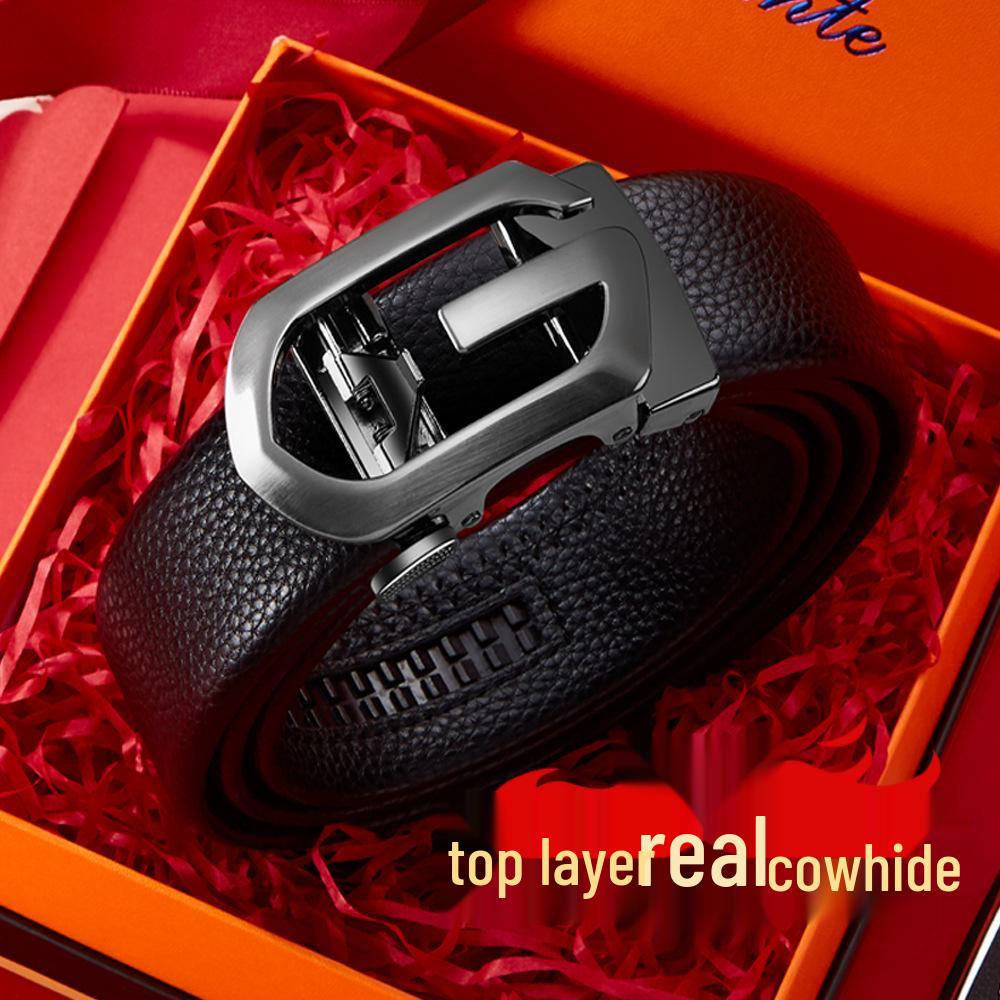 

Мужской ремень в стиле TikTok из натуральной воловьей кожи с автоматической пряжкой, двусторонний из натуральной кожи. 120 cm