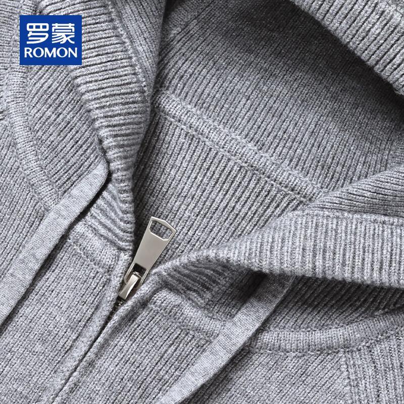 ROMON Men's Cashmere Blend Hooded Zip Cardigan Sweater