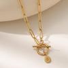 26-Letter Round Pendant Necklace for Women - Stainless Steel Paperclip Chain
