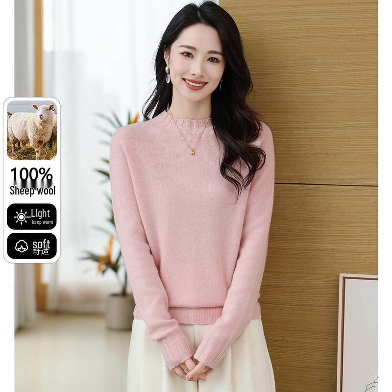 SNOWFLYING Women s 100% Merino Wool Half-High Collar Long Sleeve Sweater L