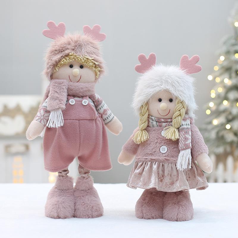Pink Long Plush Boy and Girl Dolls for Christmas Decor