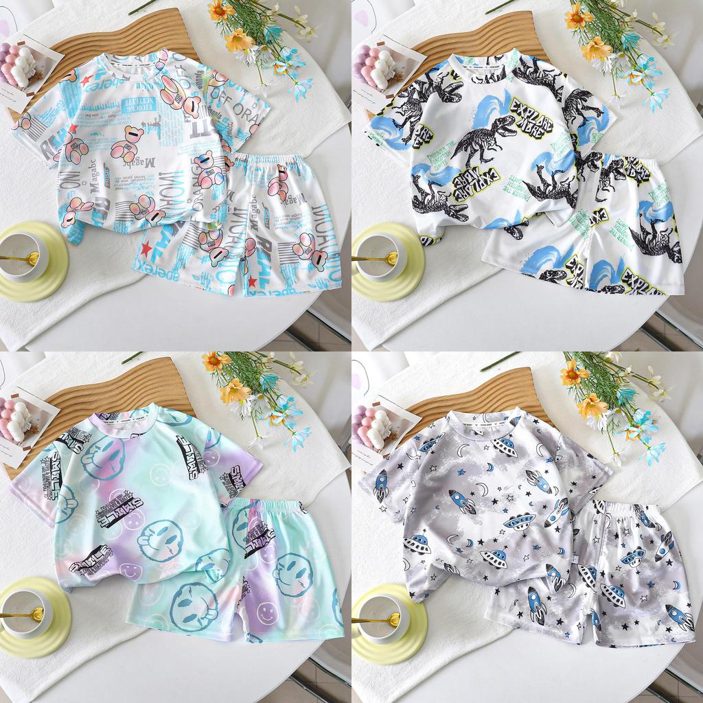 Cartoon Dinosaurier Sommer Jungen Kleinkind Zweiteiliges Set Mit Kurzarm Oberteil Und Shorts