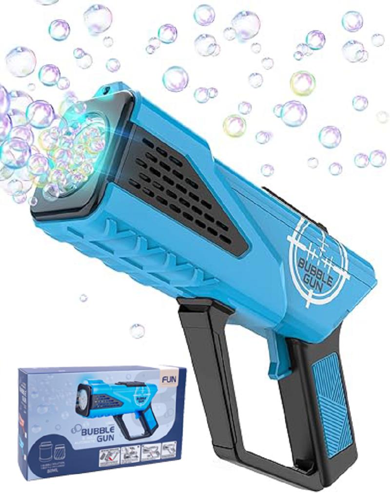 

Bubble Machine для детей, комплект Bubble Gun, фен, 8-луночная палочка, светодиодные фонари, уличная игра, идеально подходит для подарков на день рождения, вечерние игрушки