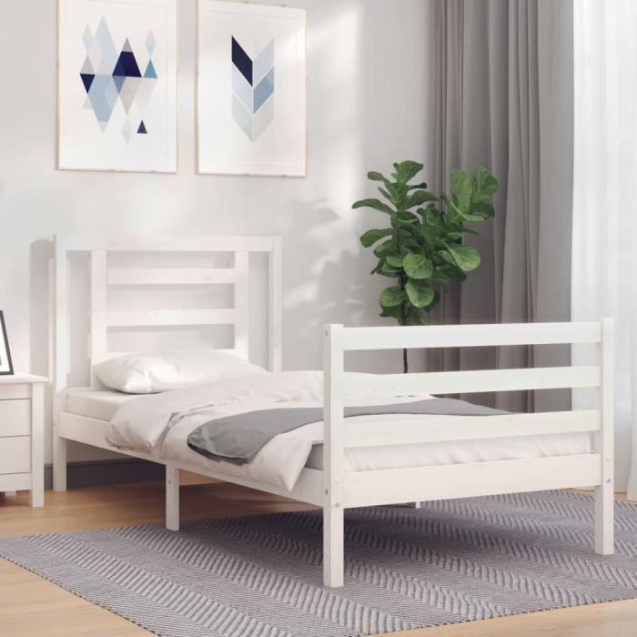 VidaXL Cadre de lit avec tête de lit blanc simple bois massif 3194667