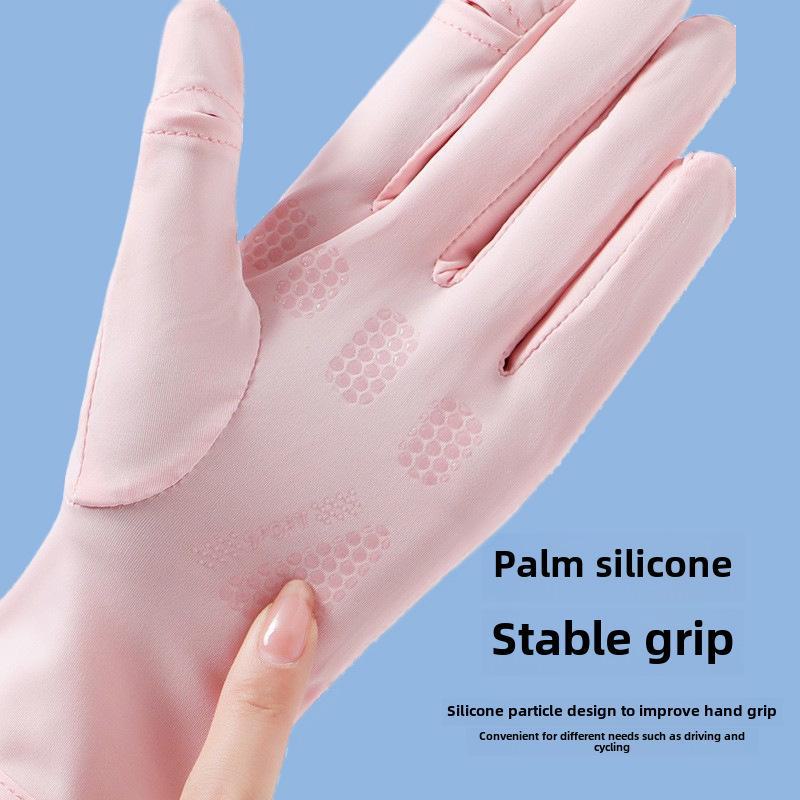 Damskie szybkoschnące rękawiczki z ochroną UV z jedwabiu lodowego z obsługą ekranu dotykowego