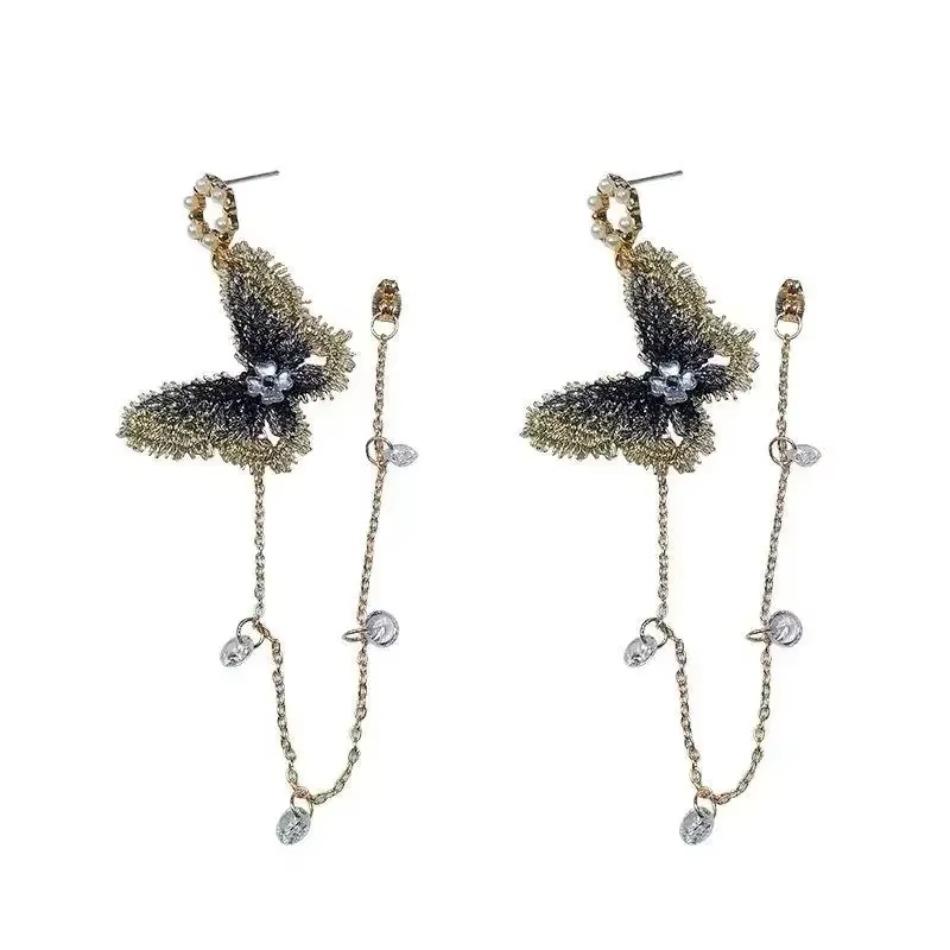 1 Pair Han Chao's Super Fairy Temperament Retro Versatile New Flower Long Flowing Comb Earrings Silver Needle Baroque Earrings