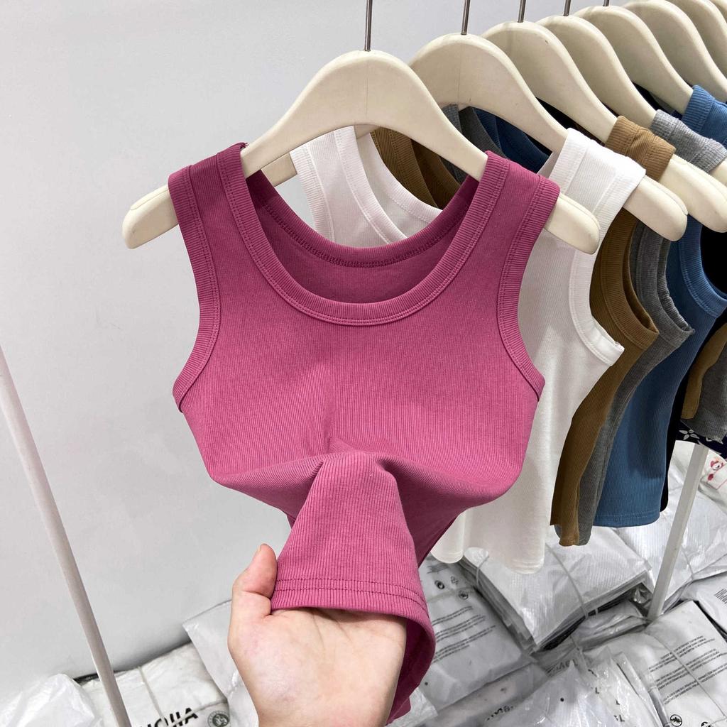 White Cover Double Breasts I-shaped Vest Women's Outer Wear Elastic Thread Inner Top Spring and Summer Basic Sleeveless Suspenders