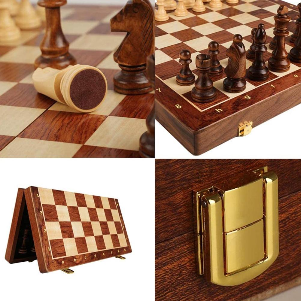 Wooden Chess Set Folding Chess Board Game Set Portable Travel Chess Game for Kids Adults