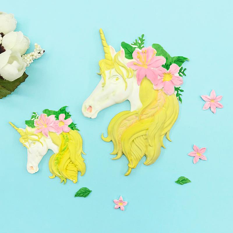 Unicorn Flower & Leaves Silicone Mold: Unicorn Head Fondant, Cake Topper, Epoxy Resin & Chocolate Mold