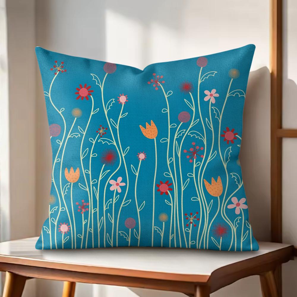 Spring Flowers Cushion Cover Natural Linen Organic Fabric DoubleSided Printing Couch Pillow Covers Home Decor