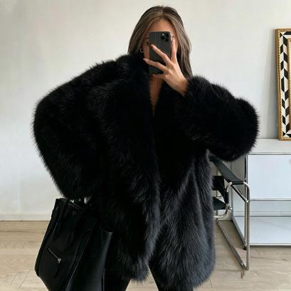 European and American winter fur coat women's medium and long loose suit collar imitation fox hair artificial fur coat