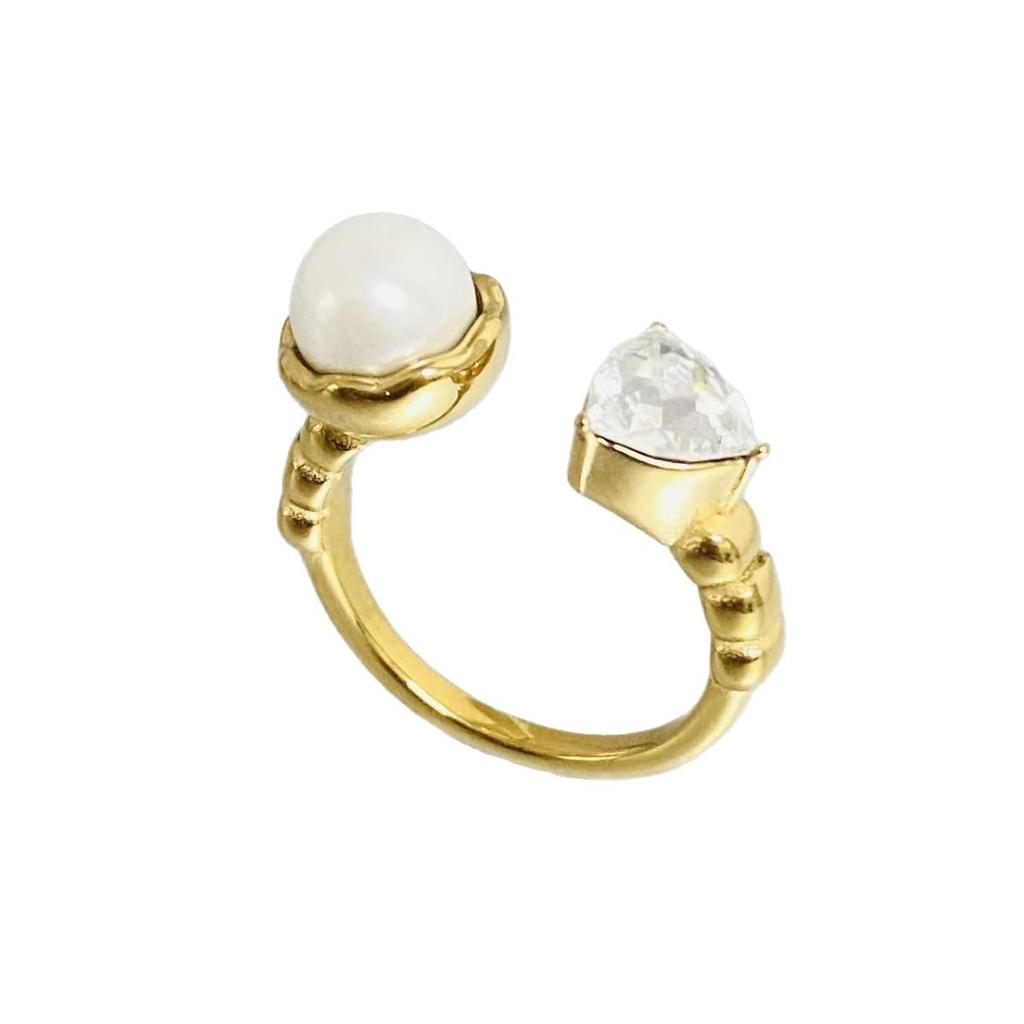 INS European-American Fashion Luxury Ring: 18K Gold Plated, Open Design, Drip Glaze Zircon, Stainless Steel, Versatile Finger Jewelry