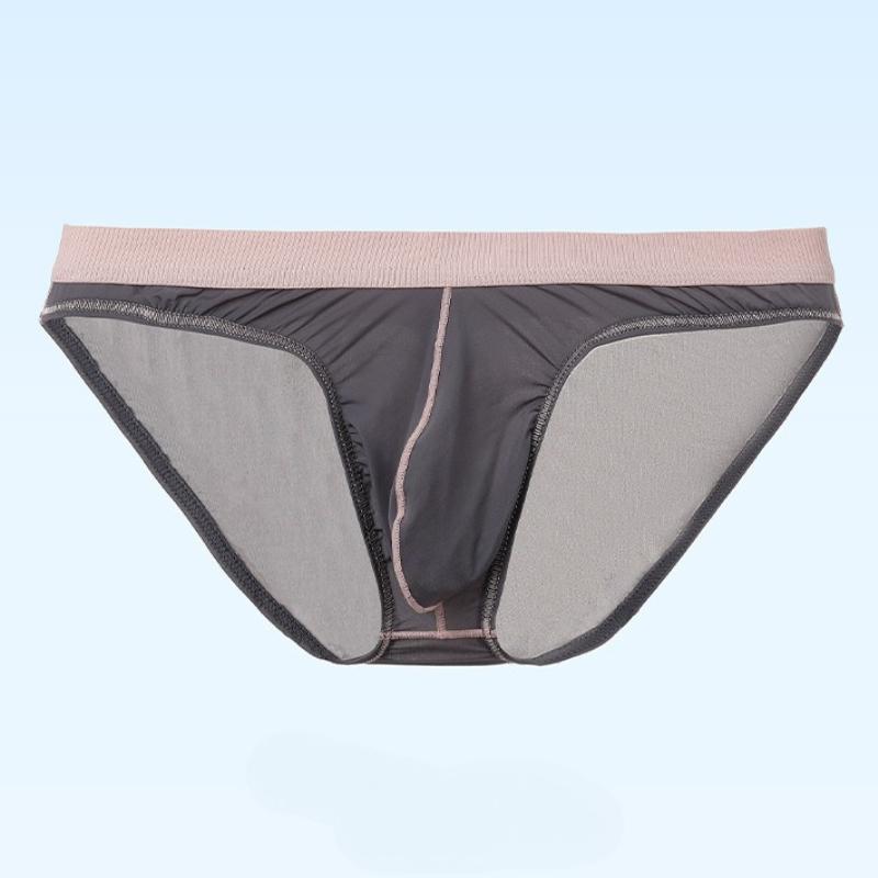 Men Sexy Underwear Low Waist Bulge Pouch Panties Breathable Underpants Ice Silk Comfort Soft Briefs Transparent Men'S Briefs