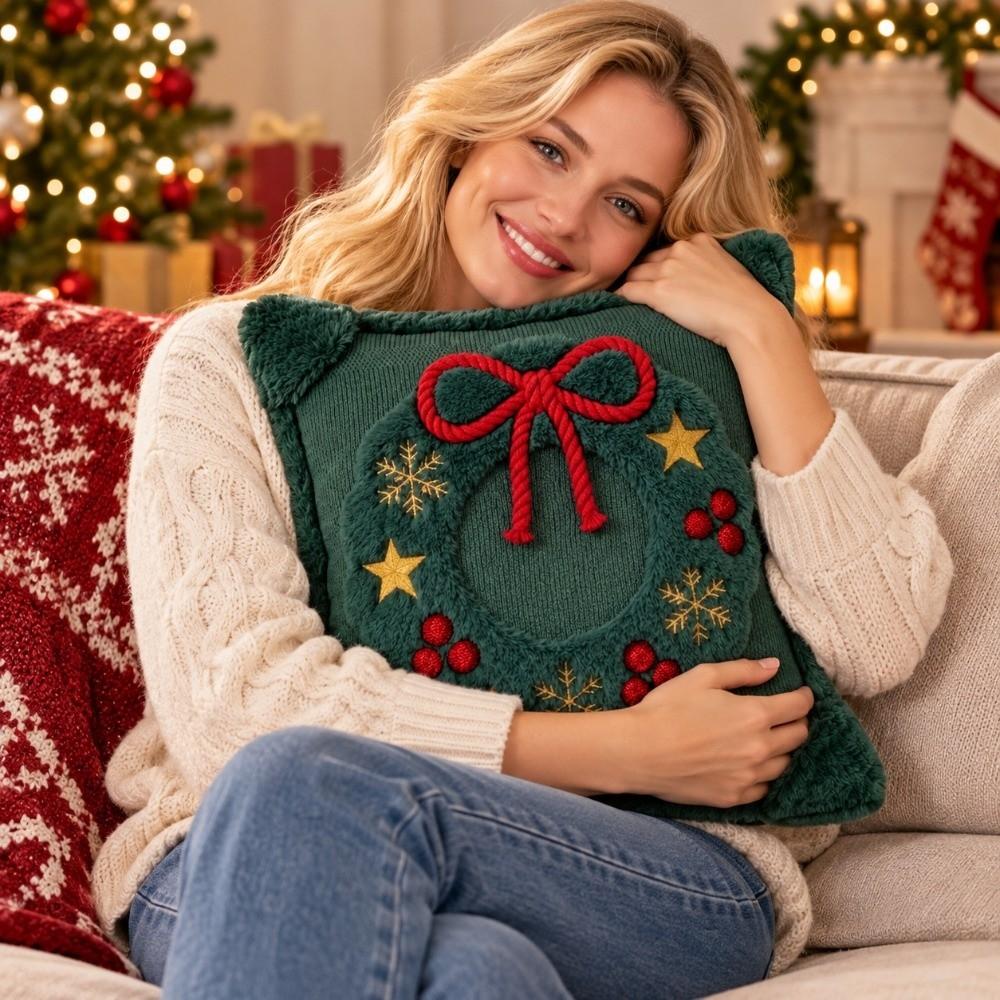 Soft Throw Pillow Cover Christmas Wreath Sofa Cushion Cover Home Decor Pillowcase Couch