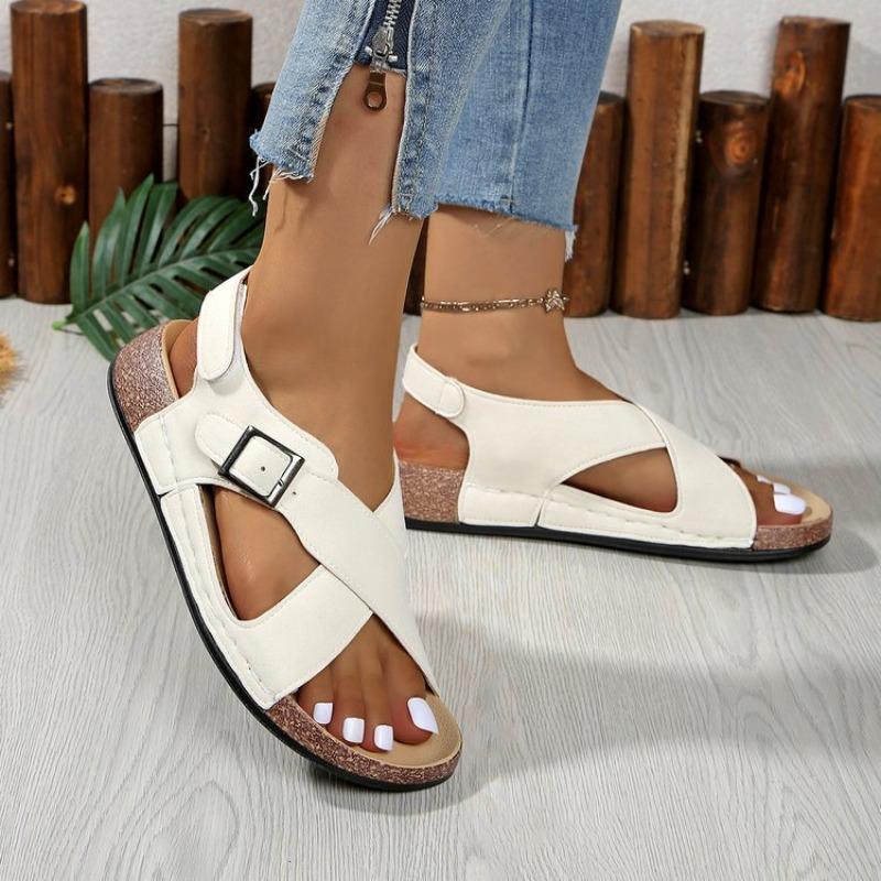 Damen Übergröße Neue Sommer Schnalle Peep Toe Flache Mode Europäisch Amerikanischer Stil Strand Kreuzriemen Sandalen