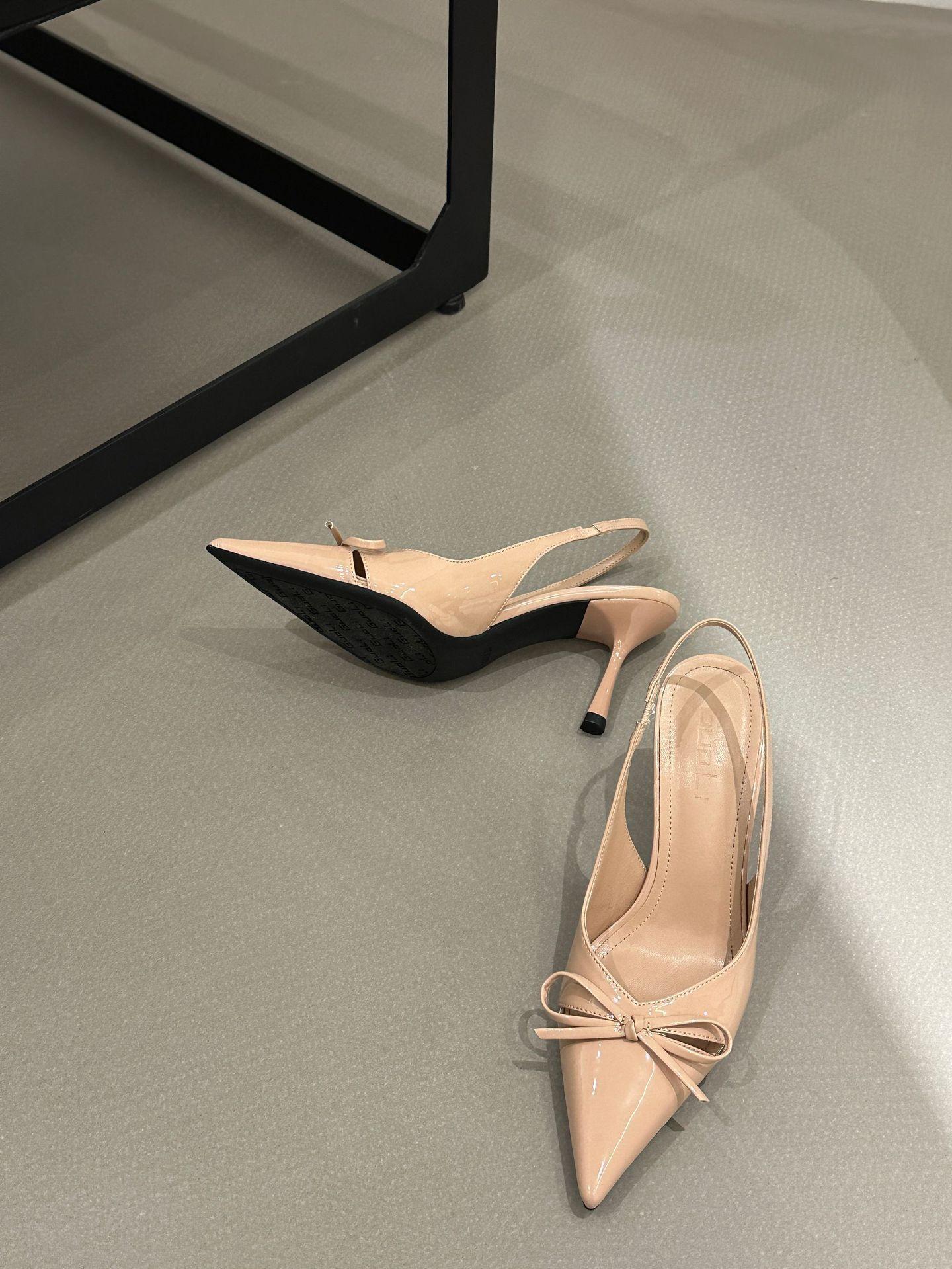 

Босоножки с заостренным носком и бантом, женские, лето 2025 г., новые туфли на ремешке сзади, французские туфли на шпильке, туфли на высоком каблуке 39