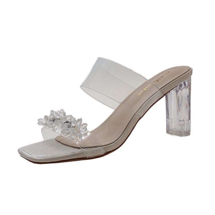 

Fashion Women Pumps Slippers Ladies Square Toe Female Slides Summer Shoes Sandals High Heels 2024 sandals woman luxury 35 бежевый