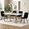 Dining Set (5-Piece), Dining Table with 4 Chairs Set, 140×80cm Kitchen Table with Golden Metal Legs, MDF Tabletop In White, Black Velvet Dining Chairs
