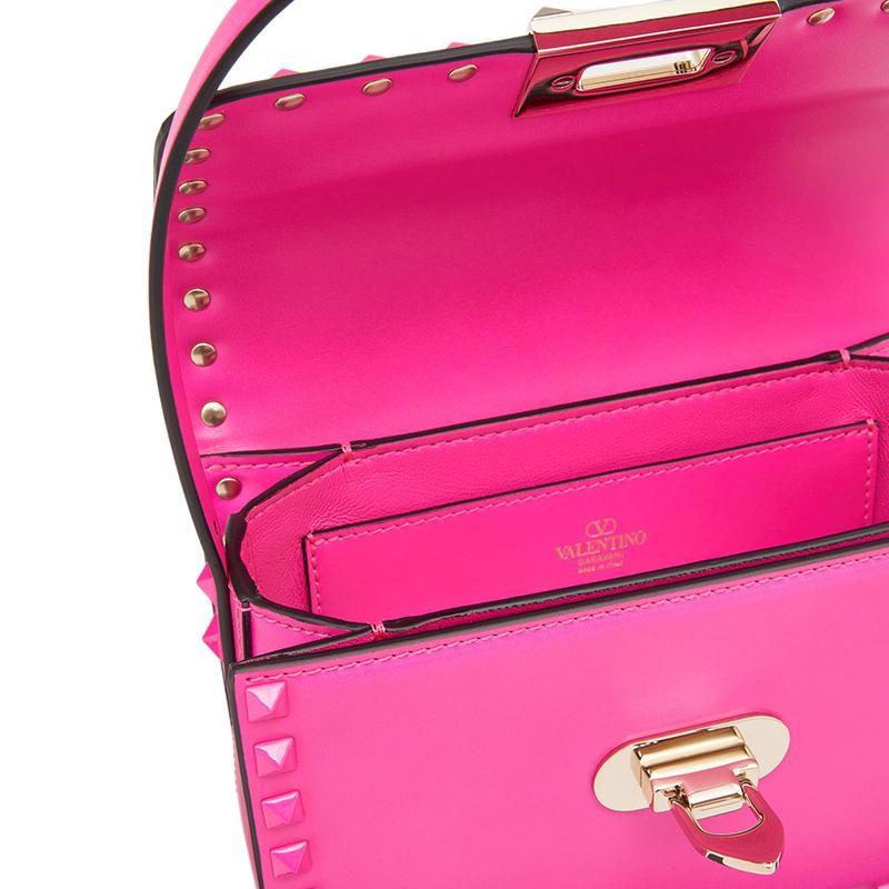 Valentino Rockstud 23 Verstellbarer Schultergurt Hakenverschluss Nietenbesatz Kalbsleder Tragetasche Schultertasche Damen Taschen Pink W2B0M42AZSUWT