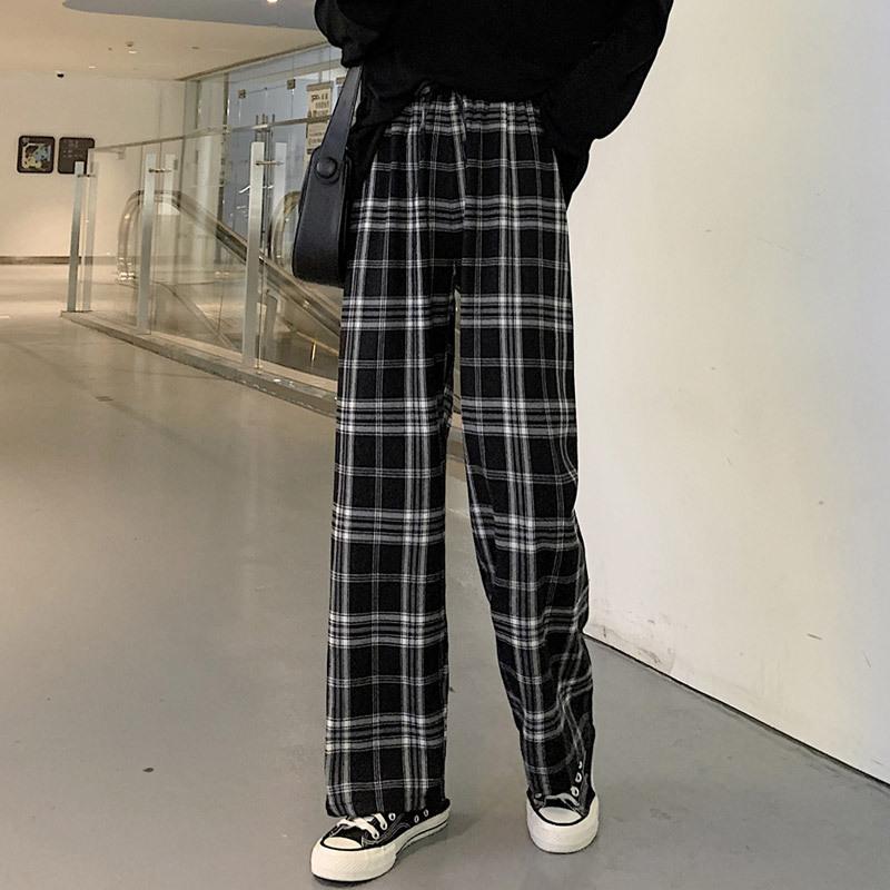 Black and White Plaid Wide-legged Pants Female Spring and Fall New Women's Pants High Waist Loose Casual Long Pants