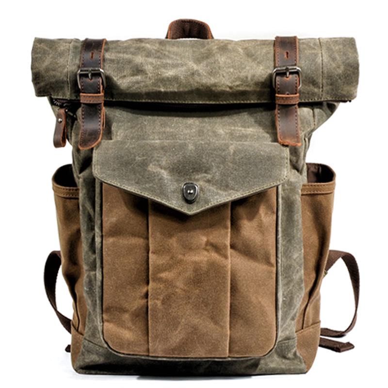 Unisex Retro Backpack: Oil Wax Canvas for Travel, Outdoor Sports, Mountaineering, and Laptop Use