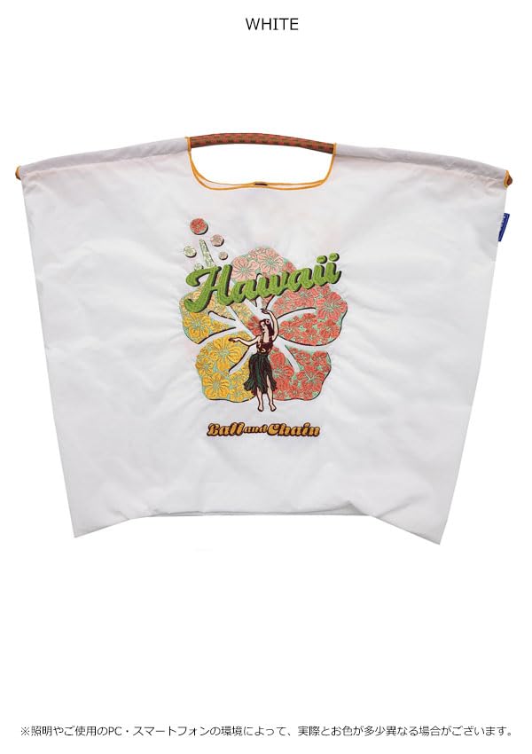 Ball Chain Authentic Large Size Bag Eco Bag Tote Bag Embroidery Gift A4 301156 [Ball & Chain] & HAWAII-2 (WHITE, L)