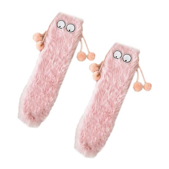 

1 Pair Women Imitation Mink Fleece Socks Ultra Warm Big Eyes 3D Cartoon Socks Elastic Fit Soft Thick Cozy Thermal Socks розовый