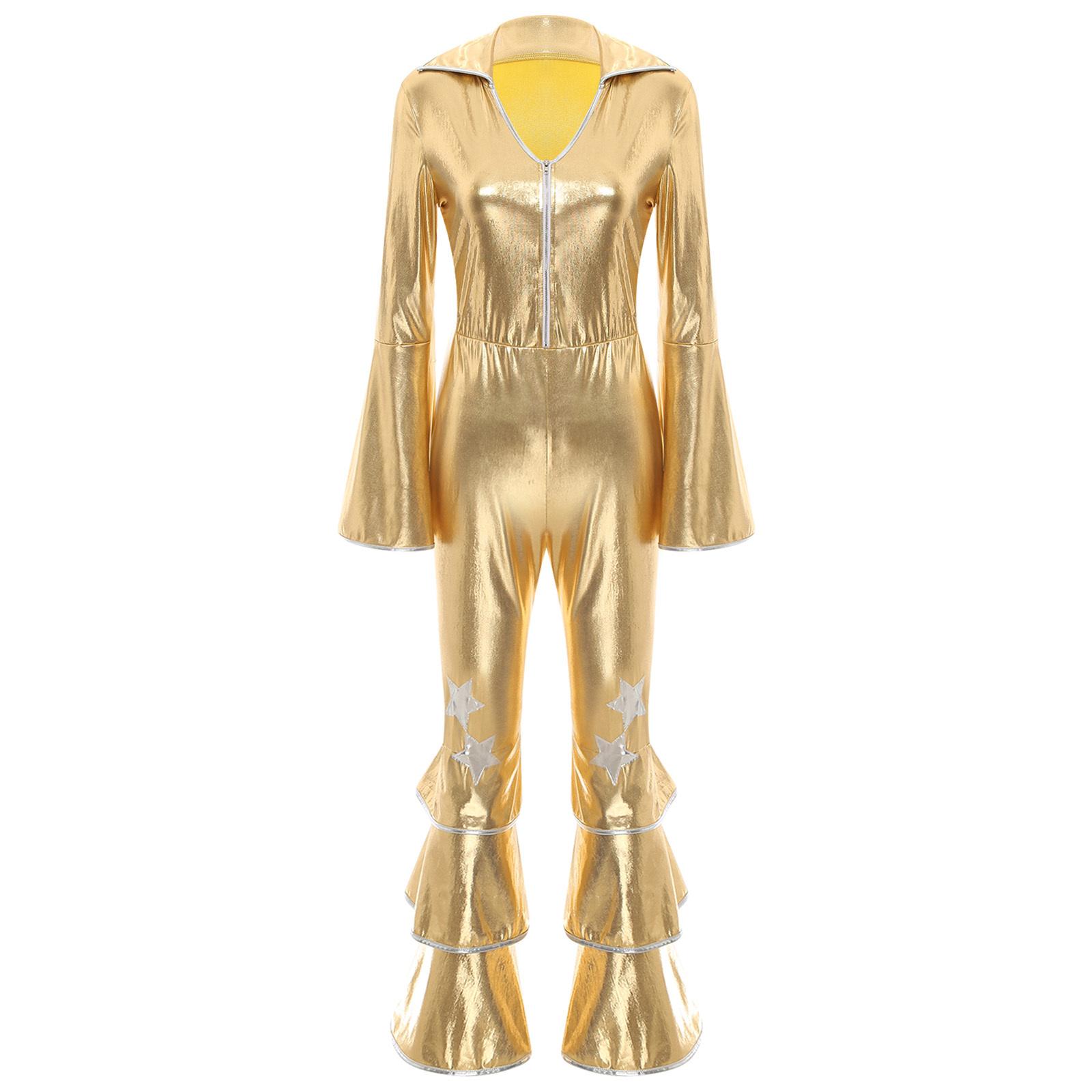 

Жіночий диско-костюм 70-х для випускного вечора з блискітками, комбінезон кльош, костюм для вечірки, Хелловін, косплей, клубний одяг 4XL золотий