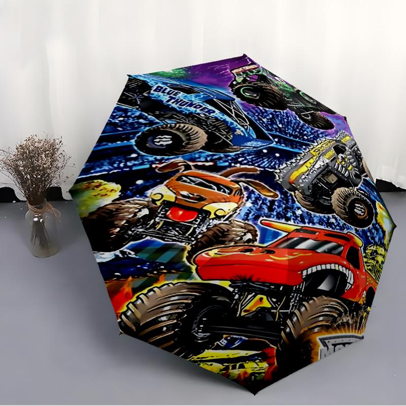 Monster Machines Fashionable Automatic Opening/Closing Folding Umbrella. Portable and Foldable, Ideal for Gift, Travel, and Daily Use.