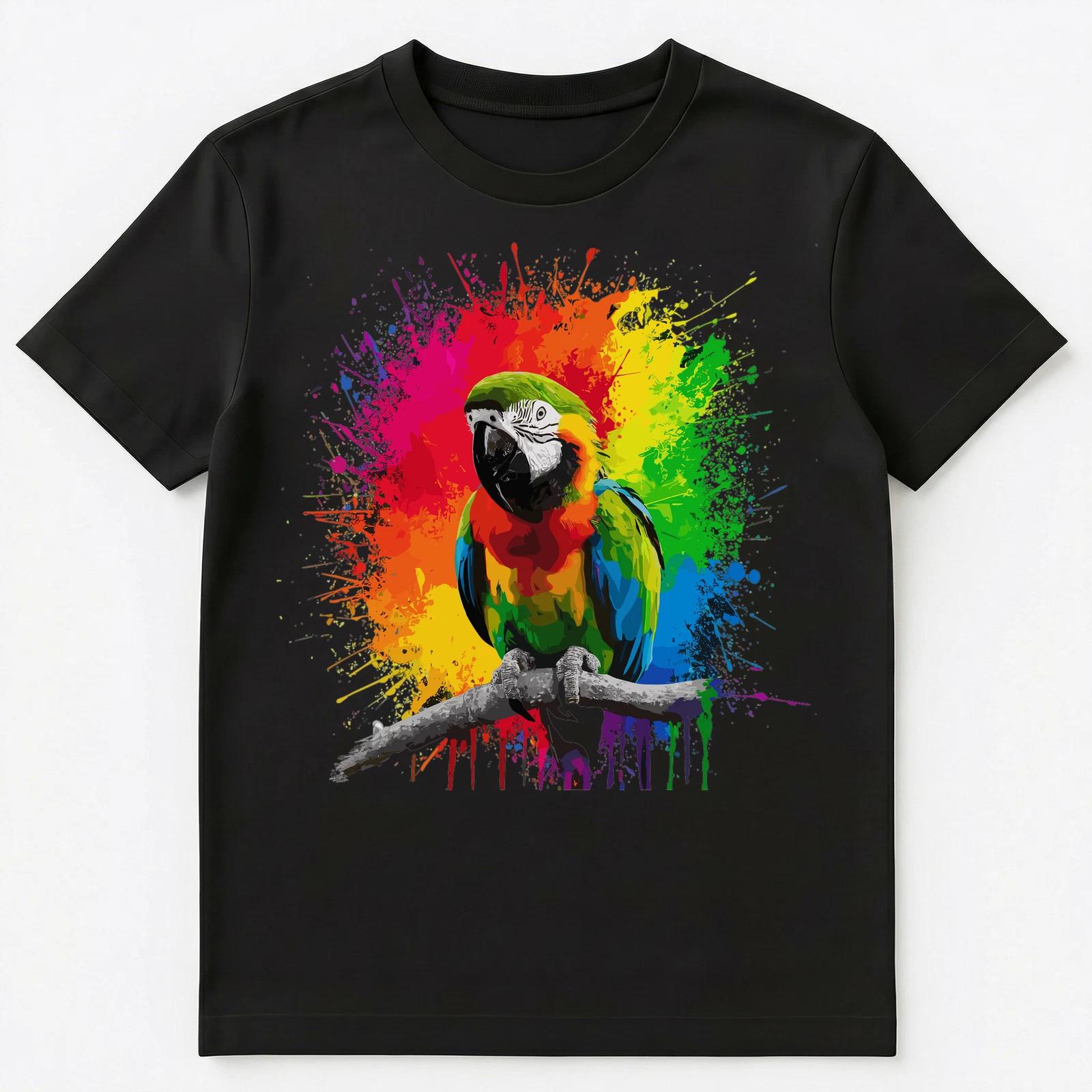 

Colorful Paint Splash Parrot Art Graphic Unisex T-Shirt M