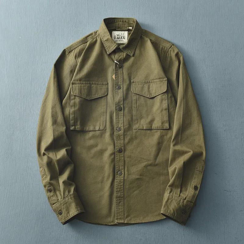 

Мужская модная повседневная свободная рубашка с длинным рукавом в корейском стиле - коллекция весна и осень M армия зеленый