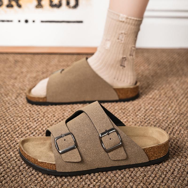 Fashion Classic Retro Style Outdoor Men Slippers Leather Lightweight Summer Casual Beach Slippers Male Flat Non-Slip Comfort Lazy Slides