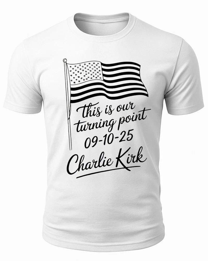 Charlie Kirk Turning Point USA American Flag Patriotic T Shirt S
