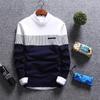 Men's Plus Size Winter Sweater Round Neck Loose Knit Striped Long-sleeved Warm Fashion Casual Top