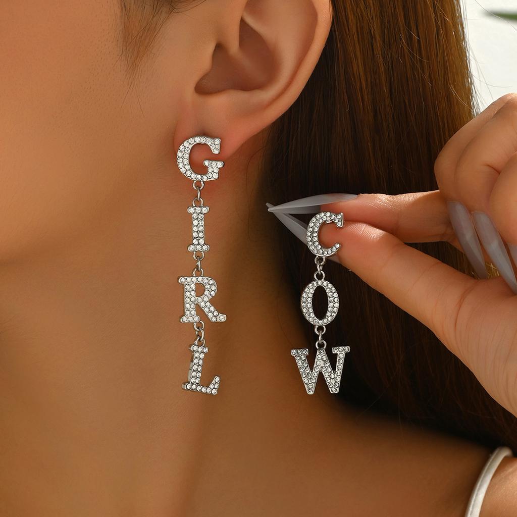 Women's Light Luxury Earrings Personalized Inlaid Diamond Design English Alphabet Niche Earrings Versatile Earrings