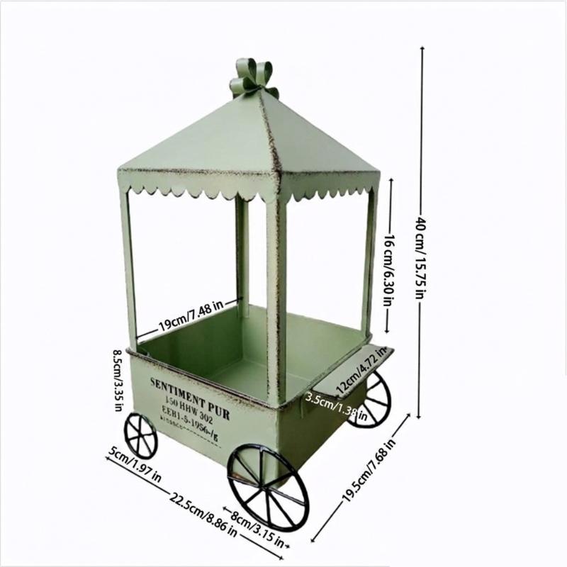Decorative Garden Flower Cart Planter, Iron Wagon Pot Display with Canopies and Open Storage Tray for Home Patios Courtyards Display