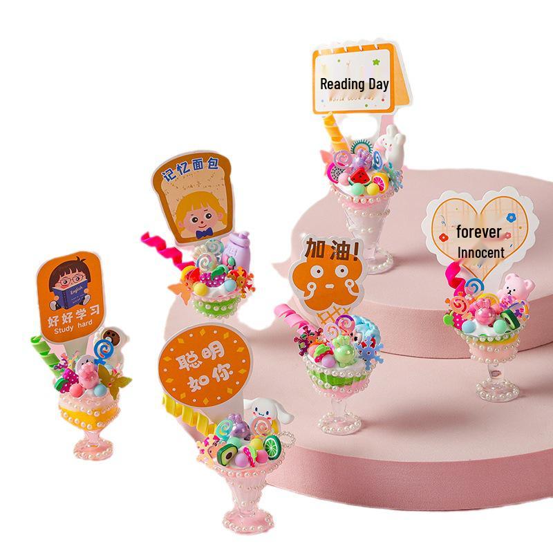 Kids' DIY Ice Cream Cup Craft Kit - Colorful Dessert Simulation & Educational Toy