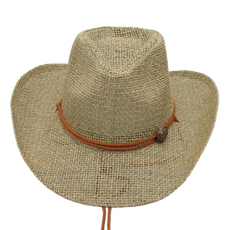 Western Cowboy Hat, Hand-Woven Straw Hat, Big-Brimmed Jazz Hat, Mesh Hat, Seaside Visor.