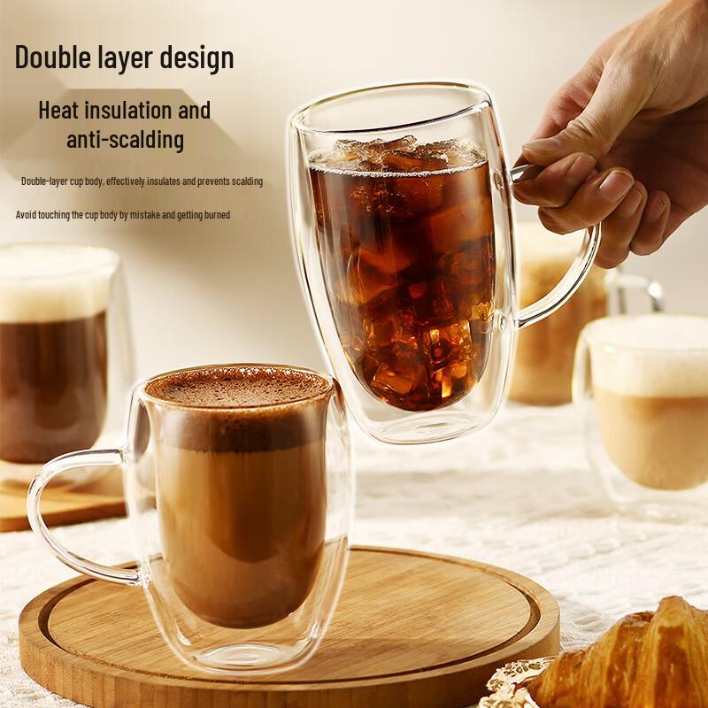 Double-Layer Insulated Glass Mug with Handle