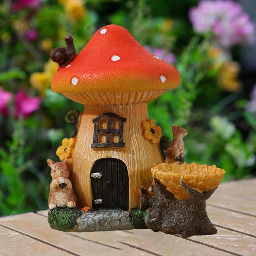 Sevimli Sincap Perisi Bahçe Figürlü Reçine Mantar Ev Sevimli Yüzük Takı Tutucu Ev Masaüstü Dekorasyonu Hediye Hayvan El Sanatları
