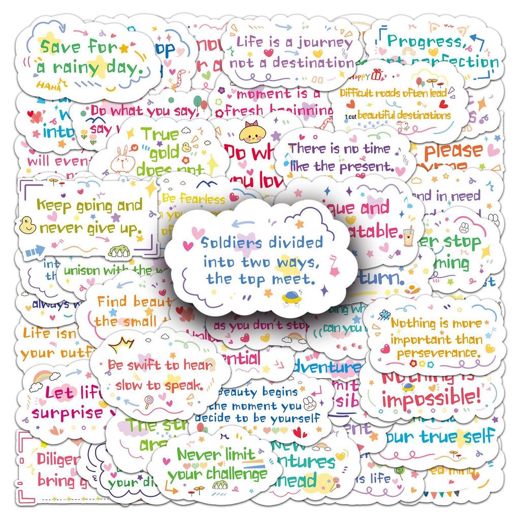 50PCS Motivational English Sticker Set - Waterproof Encouragement Sentences for Water Bottles, Helmets, DIY Journals, and Cartoon Decor.
