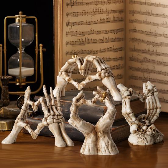 Skeleton Hand Figurine Halloween Gothic Love Heart Gesture Bone Hand