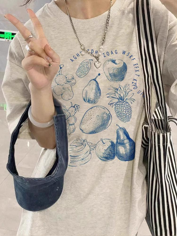 Women's Gray Oversized Short-Sleeve T-Shirt - 2025 New Korean Lazy Summer Style, Pure Cotton