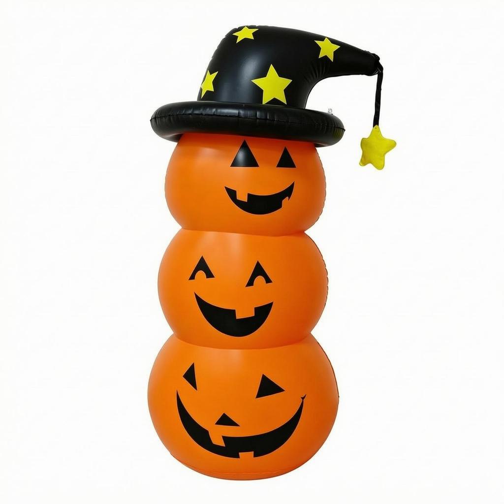 Inflatable Pumpkin Stack Long-Lasting Stacked Pumpkins with Witch Hat Waterproof