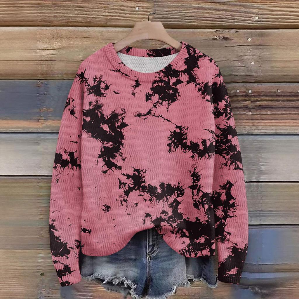 Svetry s dlouhým rukávem pro ženy s kulatým výstřihem, ležérní, roztomilý pletený svetr s potiskem, nadměrný