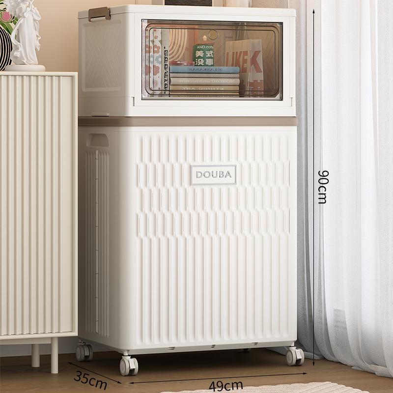 Modern Large Storage Box Foldable Cabinet with Wheels Seasonal Clothes & Quilt Organizer Flip-Lid Lock Design Durable PP Bin