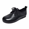 Round head single shoes women's autumn new first-layer cowhide lace-up soft sole soft surface casual shoes lazy shoes